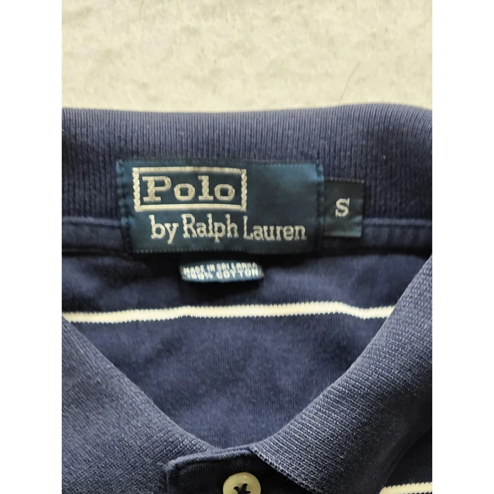 Polo Ralph Lauren Men's Blue w White Stripes w Yellow Pony Polo Shirt. Size S